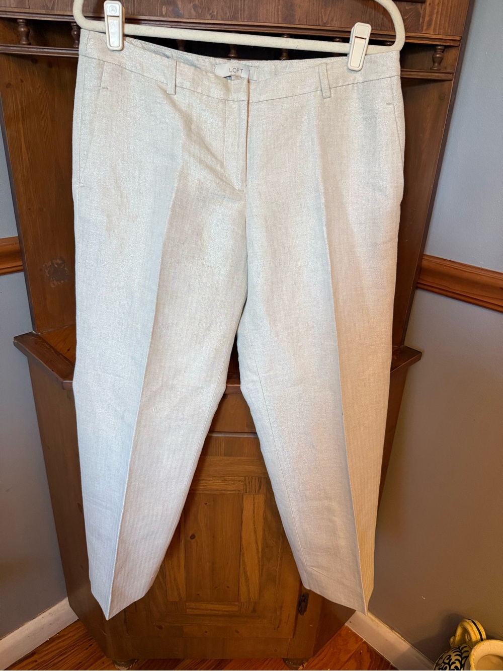 LOFT Marisa fit pants in a classic metallic Sheen cream shade. 10